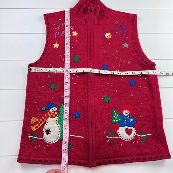 Cappagallo Vintage Red Holiday Winter Snowman Sweater Vest Size Small Full Zip - Picture 3 of 7
